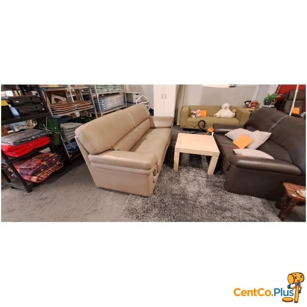 Beige lederen 3-zit