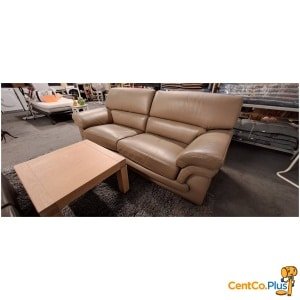 Beige lederen 3-zit