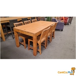 Teak eetkamertafel met 6 stoelen